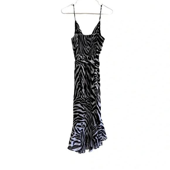 White House Black market Zebra Dress Spaghetti Straps Ruffle high-low Cowl 2 - Picture 4 of 15